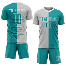 Laden Sie das Bild in den Galerie-Viewer, Custom Gray Teal-White Sublimation Split Fashion Soccer Uniform Jersey

