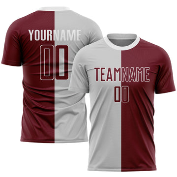 Custom Gray Crimson-White Sublimation Split Fashion Soccer Uniform Jersey