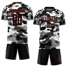 Laden Sie das Bild in den Galerie-Viewer, Custom Camo Black-Red Sublimation Salute To Service Soccer Uniform Jersey
