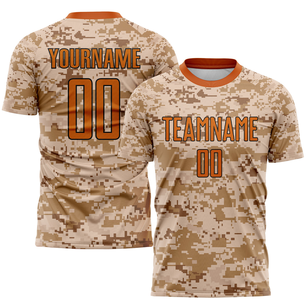 Custom Camo Texas Orange-Brown Sublimation Salute To Service Soccer Uniform  Jersey Discount