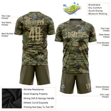 Load image into Gallery viewer, Custom Camo Vegas Gold-Olive Sublimation Salute To Service Soccer Uniform Jersey
