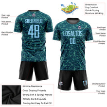 Laden Sie das Bild in den Galerie-Viewer, Custom Teal Light Blue-Black Sublimation Soccer Uniform Jersey
