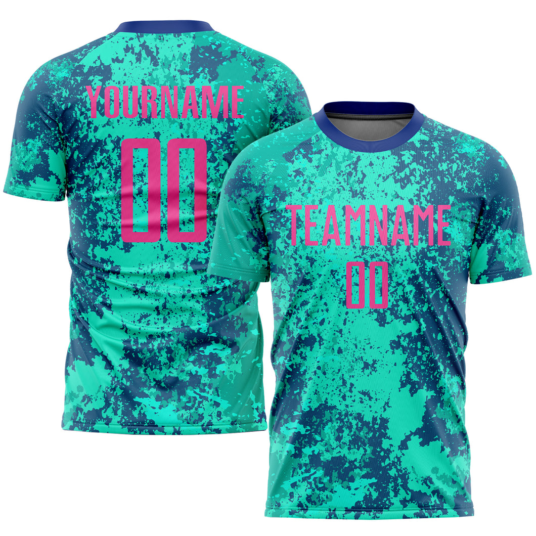 Custom Teal Pink-Royal Sublimation Soccer Uniform Jersey