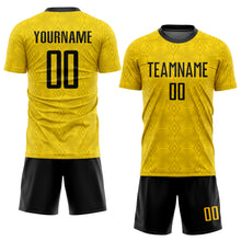 Load image into Gallery viewer, Custom Gold Black Sublimation Soccer Uniform Jersey
