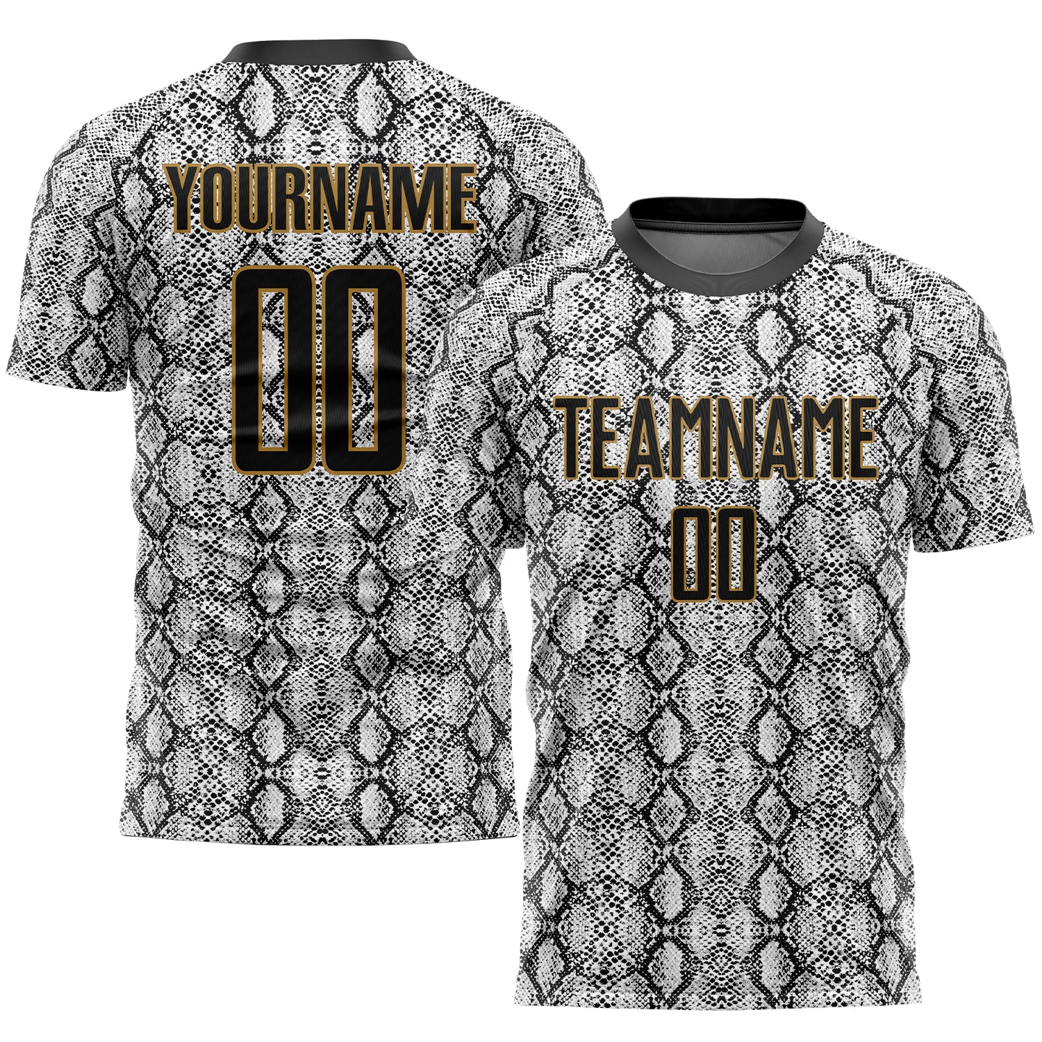 Custom Graffiti Pattern Black-Old Gold Sublimation Soccer Uniform Jersey