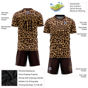 Custom Brown Brown-Old Gold Sublimation Leopard Soccer Uniform Jersey