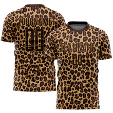 Laden Sie das Bild in den Galerie-Viewer, Custom Brown Brown-Old Gold Sublimation Leopard Soccer Uniform Jersey
