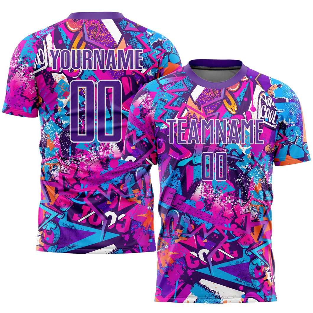 Custom Graffiti Pattern Purple-White Sublimation Soccer Uniform Jersey