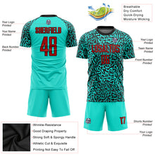 Laden Sie das Bild in den Galerie-Viewer, Custom Aqua Red-Black Sublimation Soccer Uniform Jersey
