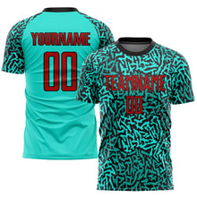 Load image into Gallery viewer, Custom Aqua Red-Black Sublimation Soccer Uniform Jersey
