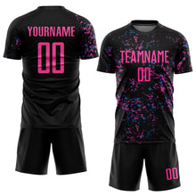 Laden Sie das Bild in den Galerie-Viewer, Custom Black Pink-Light Blue Sublimation Soccer Uniform Jersey
