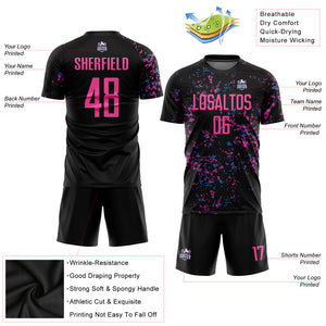 Custom Black Pink-Light Blue Sublimation Soccer Uniform Jersey