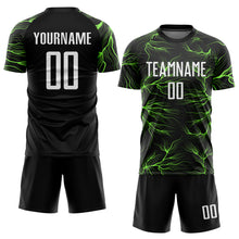 Laden Sie das Bild in den Galerie-Viewer, Custom Black White-Neon Green Sublimation Soccer Uniform Jersey
