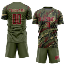 Laden Sie das Bild in den Galerie-Viewer, Custom Olive Crimson-Vegas Gold Sublimation Salute To Service Soccer Uniform Jersey
