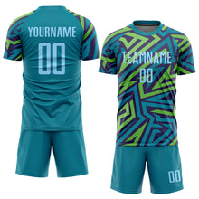 Load image into Gallery viewer, Custom Teal Light Blue-Kelly Green Sublimation Soccer Uniform Jersey
