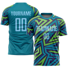 Load image into Gallery viewer, Custom Teal Light Blue-Kelly Green Sublimation Soccer Uniform Jersey
