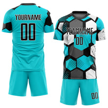 Laden Sie das Bild in den Galerie-Viewer, Custom Aqua Black-White Sublimation Soccer Uniform Jersey
