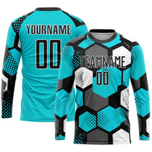 Laden Sie das Bild in den Galerie-Viewer, Custom Aqua Black-White Sublimation Soccer Uniform Jersey
