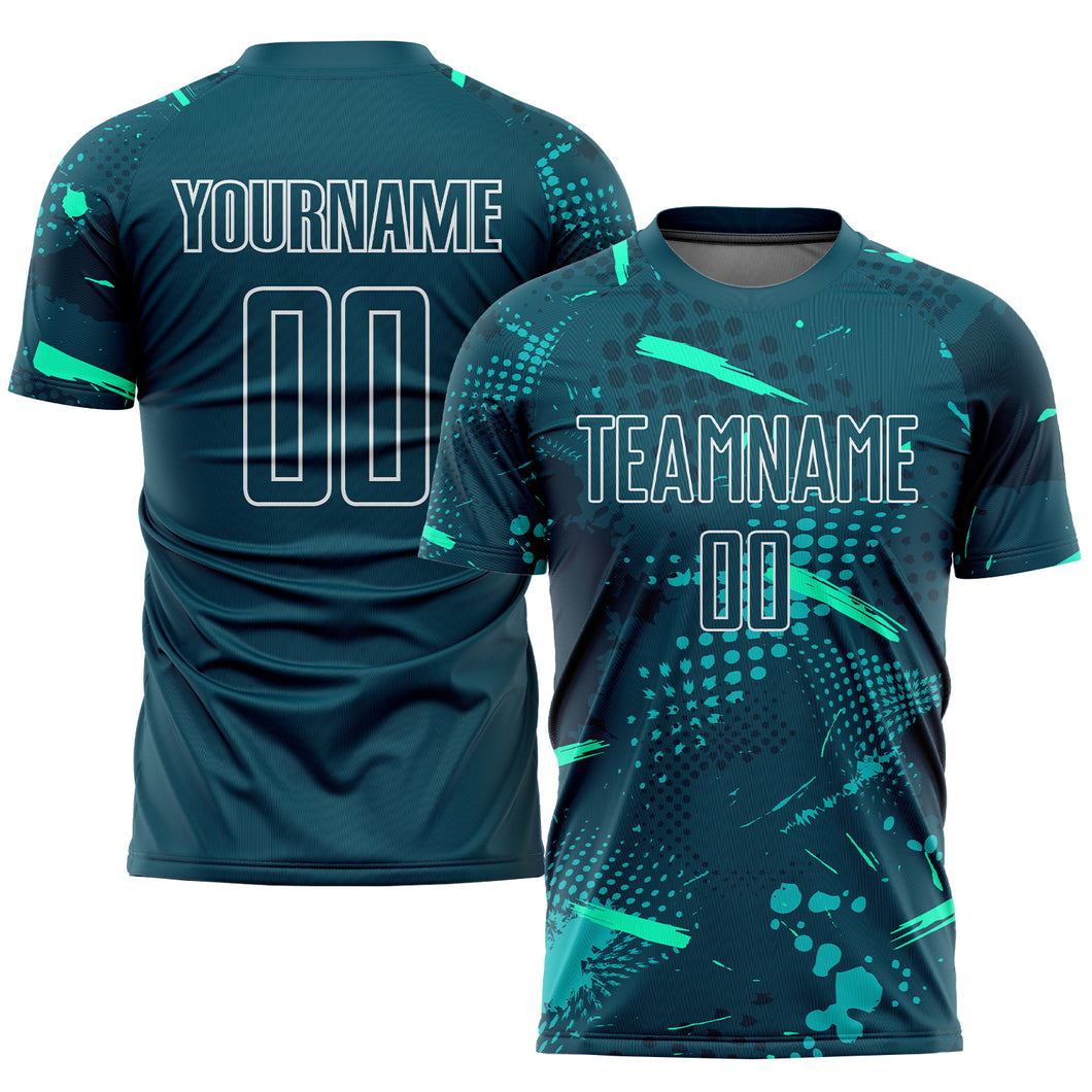 Custom Green Green-Teal Sublimation Soccer Uniform Jersey