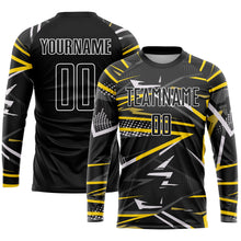 Load image into Gallery viewer, Custom Black Black-Gold Sublimation Soccer Uniform Jersey
