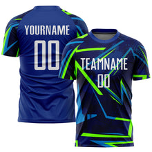 Load image into Gallery viewer, Custom Royal White-Neon Green Sublimation Soccer Uniform Jersey
