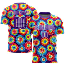 Laden Sie das Bild in den Galerie-Viewer, Custom Tie Dye Purple-White Sublimation Soccer Uniform Jersey
