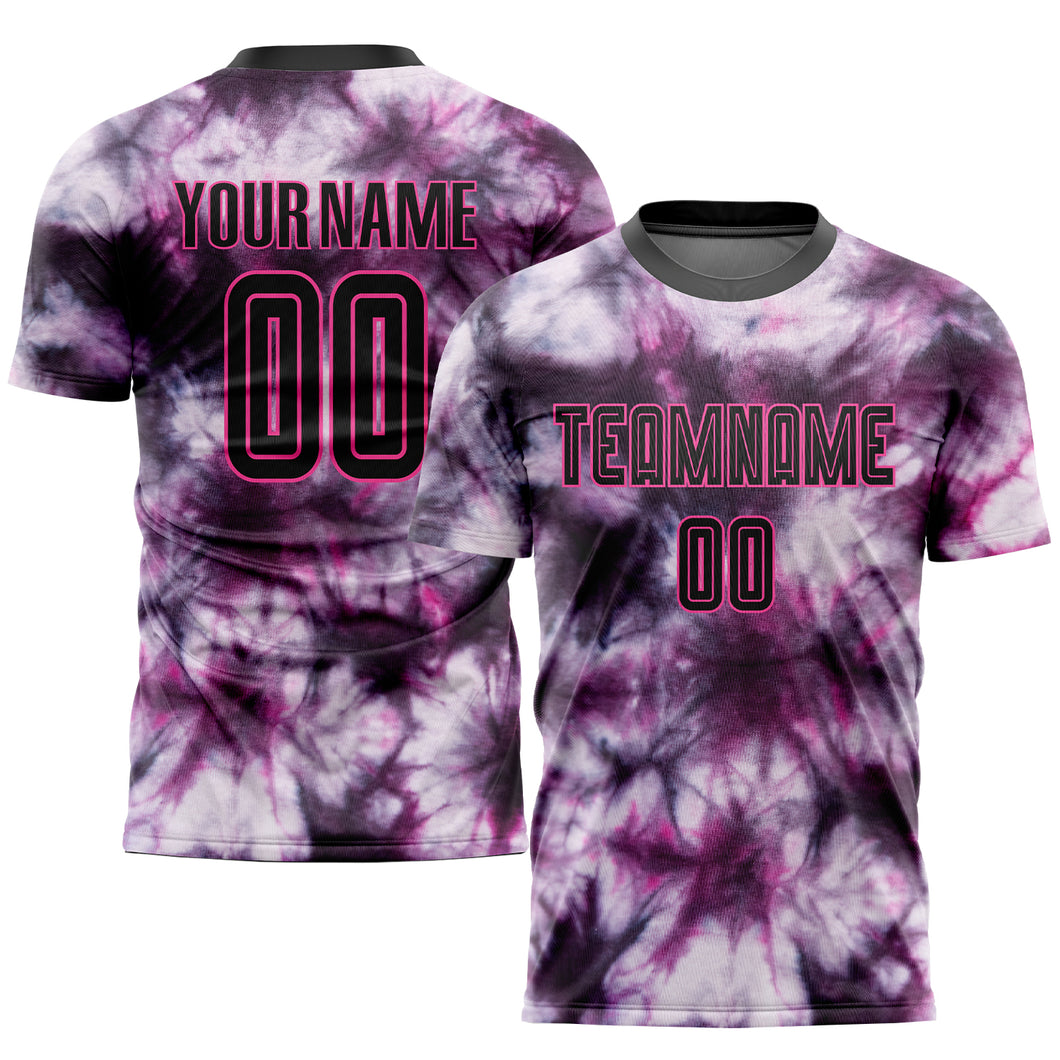 Custom Tie Dye Black-Pink Sublimation Soccer Uniform Jersey