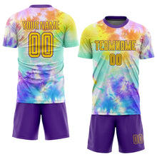 Load image into Gallery viewer, Custom Tie Dye Gold-Purple Sublimation Soccer Uniform Jersey
