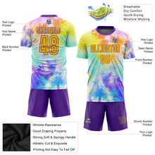 Laden Sie das Bild in den Galerie-Viewer, Custom Tie Dye Gold-Purple Sublimation Soccer Uniform Jersey
