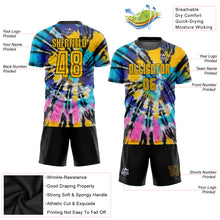 Laden Sie das Bild in den Galerie-Viewer, Custom Tie Dye Gold-Black Sublimation Soccer Uniform Jersey
