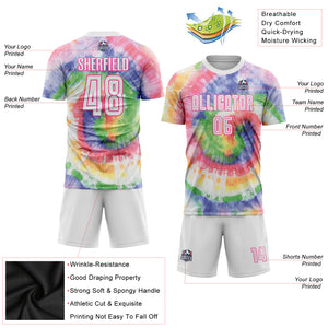 Custom Tie Dye White-Pink Sublimation Soccer Uniform Jersey