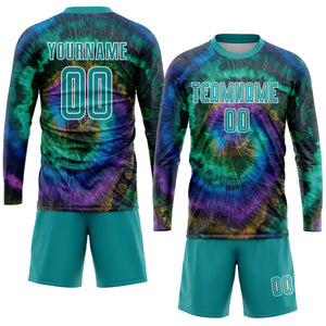 Custom Tie Dye Teal-White Sublimation Soccer Uniform Jersey