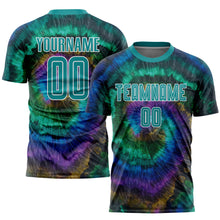 Load image into Gallery viewer, Custom Tie Dye Teal-White Sublimation Soccer Uniform Jersey
