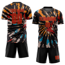 Load image into Gallery viewer, Custom Tie Dye Red-Old Gold Sublimation Soccer Uniform Jersey
