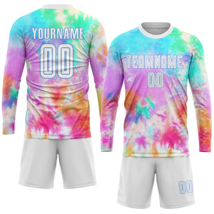 Custom Tie Dye White-Light Blue Sublimation Soccer Uniform Jersey