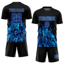 Charger l&#39;image dans la galerie, Custom Black Royal-Light Blue Flame Sublimation Soccer Uniform Jersey
