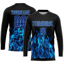 Charger l&#39;image dans la galerie, Custom Black Royal-Light Blue Flame Sublimation Soccer Uniform Jersey

