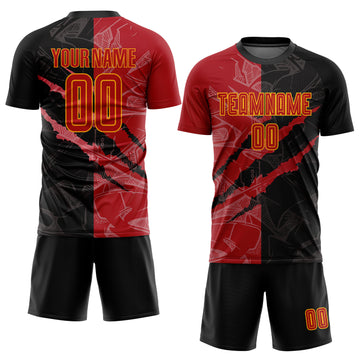 Custom Graffiti Pattern Red-Gold Sublimation Soccer Uniform Jersey
