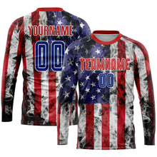 Load image into Gallery viewer, Custom White Royal-Red American Flag Fashion Sublimation Soccer Uniform Jersey
