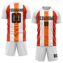 Load image into Gallery viewer, Custom White Black-Orange Sublimation Soccer Uniform Jersey
