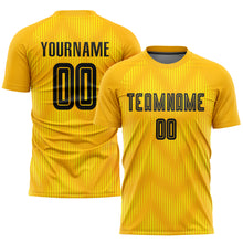 Laden Sie das Bild in den Galerie-Viewer, Custom Gold Black Sublimation Soccer Uniform Jersey
