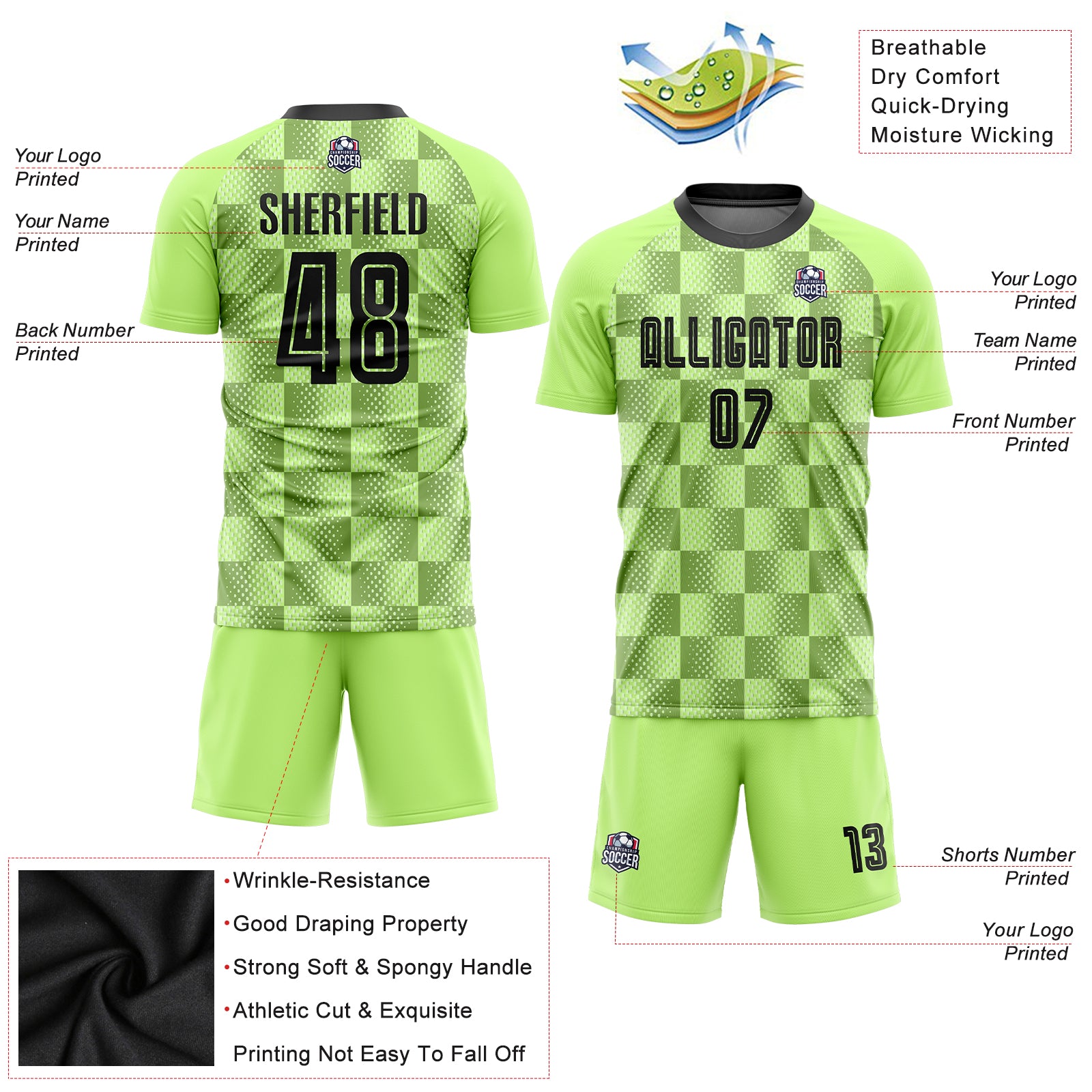 Custom Neon Green Black Sublimation Soccer Uniform Jersey Sale – UKSN INC