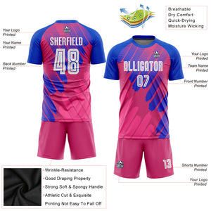 Custom Pink White-Royal Third Sublimation Soccer Uniform Jersey