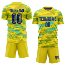 Load image into Gallery viewer, Custom Gold Royal-Light Blue Away Sublimation Soccer Uniform Jersey
