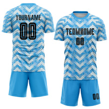 Laden Sie das Bild in den Galerie-Viewer, Custom Light Blue Black-White Home Sublimation Soccer Uniform Jersey
