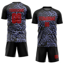 Load image into Gallery viewer, Custom Black Red-Purple Third Sublimation Soccer Uniform Jersey
