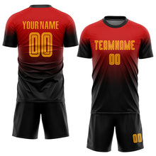 Laden Sie das Bild in den Galerie-Viewer, Custom Red Gold-Black Sublimation Fade Fashion Soccer Uniform Jersey
