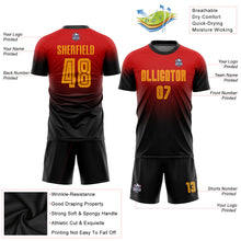 Laden Sie das Bild in den Galerie-Viewer, Custom Red Gold-Black Sublimation Fade Fashion Soccer Uniform Jersey
