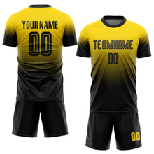 Load image into Gallery viewer, Custom Gold Black Sublimation Fade Fashion Soccer Uniform Jersey
