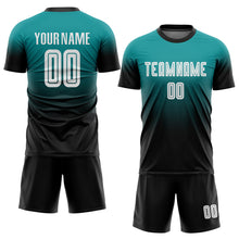 Load image into Gallery viewer, Custom Teal White-Black Sublimation Fade Fashion Soccer Uniform Jersey
